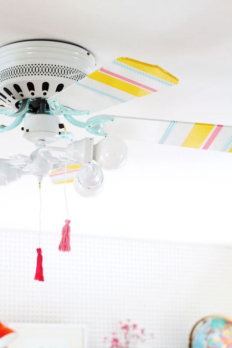 7 ways to create joy in a rental Colorful Ceiling Fan, Cool Ceiling Fans, Diy Ceiling Fan Makeover, Ceiling Fan Diy, Fan Makeover, Washi Tape Uses, Bedroom Fan, Ceiling Fan Makeover, Room Fan