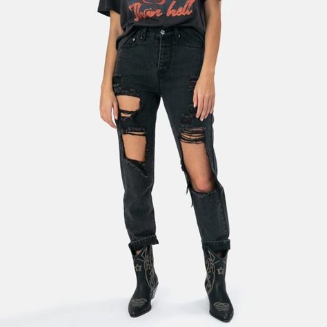 New Adika Black Jeans Distressed Black Denim With Rips *Rip Pattern May Be Slightly Different Than Stock Image Boyfriend Fit Bundle With Other Items In My Closet For 15% Off! Ripped Black Jeans, Black Boyfriend Jeans, Ombre Jeans, Womens Boyfriend Jeans, Black Boyfriend, Rolled Up Jeans, Distressed Mom Jeans, Ripped Boyfriend Jeans, Black Ripped Jeans