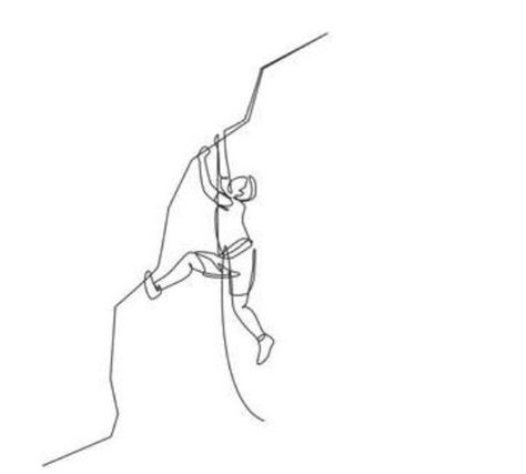 One single line drawing of young active man climbing on cliff mountain holding safety rope graphic illustration Active Illustration, Climbing Illustration, Pole Climbing, Climbing Art, Tattoo 2024, Climbing Holds, Mountain Drawing, Single Line Drawing, Climbing Wall