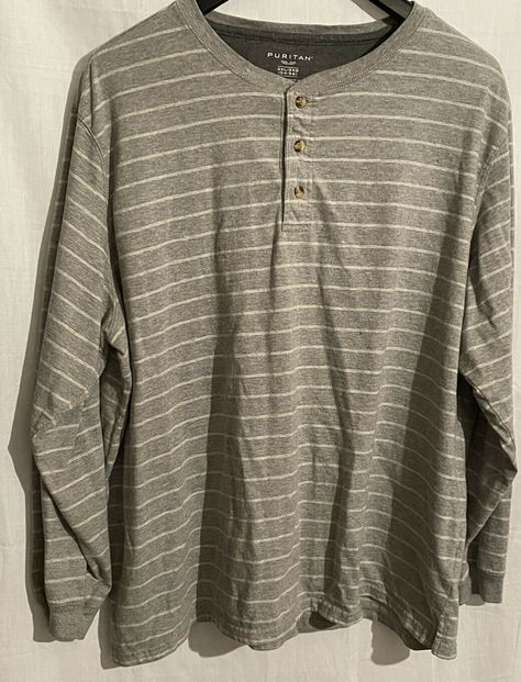 Puritan Men’s 3XL Gray striped Long Sleeve shirt. Long Sleeved Shirts Men, Stripe Long Sleeve Outfit, Long Sleeve Aesthetic, Long Sleeve Shirts Men, University Outfit, 2000s Outfits, Guys Clothing Styles, 90s Shirts, Striped Long Sleeve Shirt