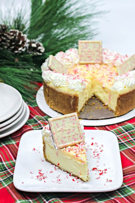 White Chocolate Peppermint Cheesecake, Peppermint White Chocolate Cheesecake, Chocolate Peppermint Cheesecake, Christmas Cheesecake Recipes, Peppermint Whipped Cream, Holiday Cheesecake, Chocolate Cake Recipes, Peppermint Recipes, White Chocolate Peppermint