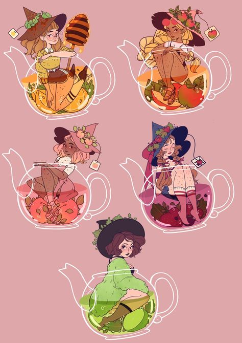 Witches and tea artwork. Kawaii. Cute. Pastel. Tea Artwork, Tea Witch, Witch Drawing, Cute Pastel, Witch Art, Cute Little Drawings, Kawaii Art, Sketchbook Art Inspiration, Cool Art Drawings