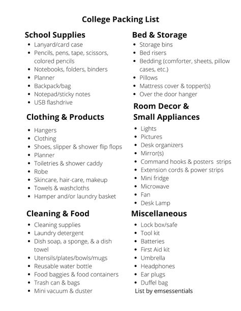 emsessentials: What You Need to Bring to College / College Packing List of Essentials What To Pack For College, University Checklist, College Wardrobe Essentials, Pack For College, Dorm List, Checklist Ideas, College Packing List, Dorm Room Essentials List, College Dorm Checklist