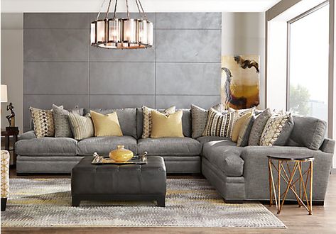 Cindy Crawford Home Palm Springs Gray 6 Pc Sectional Living Room Gray Couches, Gold Living Room Furniture, Sectional Living Room Decor, Gray Sectional Living Room, Sectional Living Room Sets, Cindy Crawford Home, Grey Sofa Living Room, Grey Couch Living Room, Gold Living