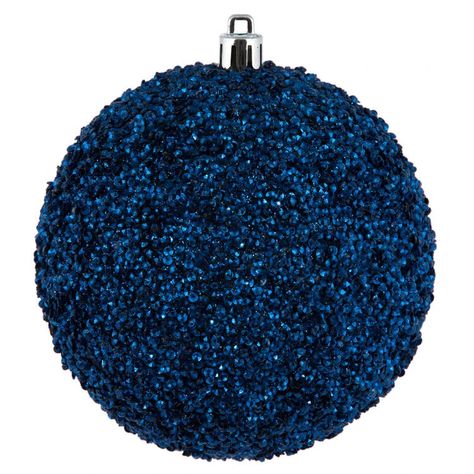 4" Midnight Blue Beaded Ball Ornaments with Drilled Caps 6 Per Bag - Riverbend Home Tablescapes For Christmas, Vickerman Christmas Tree, Rustic Glam Christmas, Silver Christmas Decorations, Beaded Ball, Holiday Arrangement, Unique Ornament, Holiday Decorating, Blue Christmas