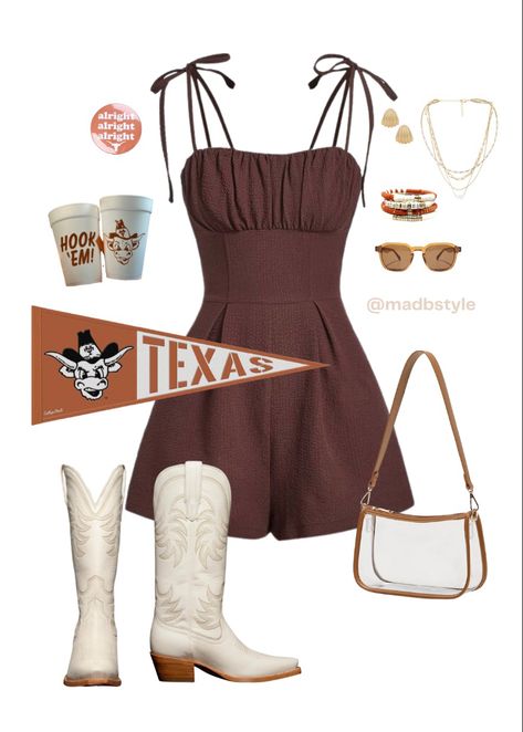 Western Theme Dance Outfit, Ut Austin Game Day Outfit, Ut Gameday Outfit, Ut Outfits, Tailgating Outfits, Ut Game, College Collage, Collage Dorm, Ut Football