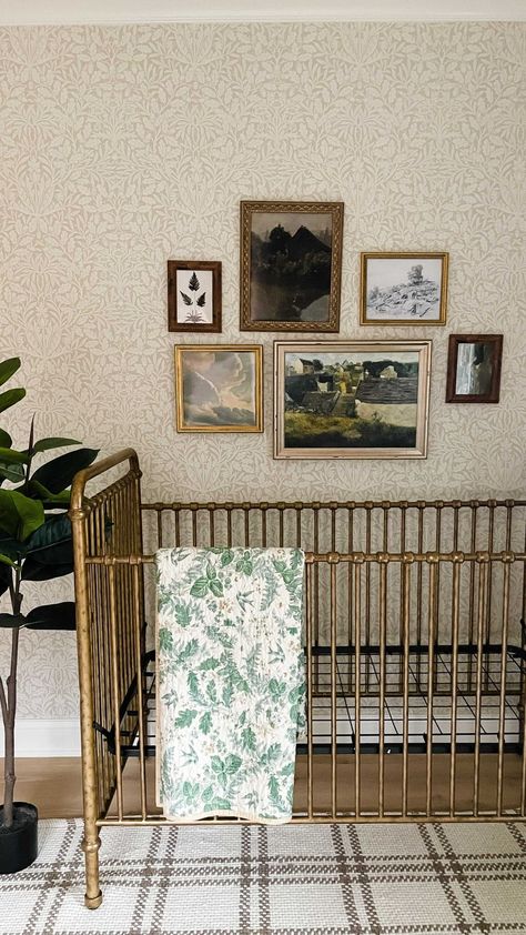 Nursery Photo Collage Wall, Nursery Frame Wall, Nursery Gallery Wall Above Crib, Nursery Gallery Wall Neutral, Nursery Wall Gallery, Vintage Botanical Nursery, Collage Wall Nursery, Gallery Wall Over Crib, Vintage Gallery Wall Nursery