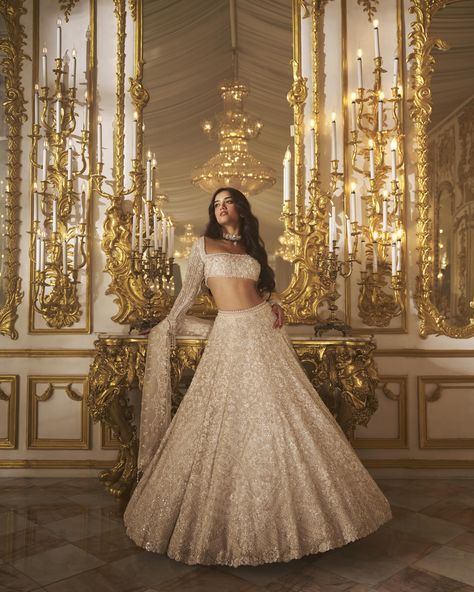 BIBI London Couture | Lehenga Full Sleeves Blouse, Blouse Organza, Pearl Tassels, Seema Gujral, Reception Outfits, White Lehenga, Reception Outfit, Full Sleeve Blouse, Floral Lehenga