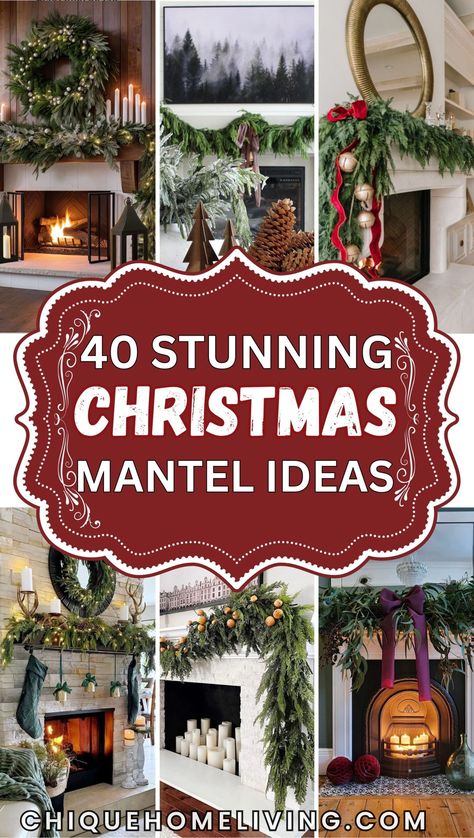 Xmas Mantel Ideas, Mantle Ideas Fireplace, Fireplace Mantel Christmas Decor, Holiday Mantle Decor Christmas, Christmas Mantles Ideas Fireplaces, Mantel Decorating Ideas For Christmas, Christmas Mantle Decor Fireplaces, Mantle Christmas Decor Ideas, Rustic Christmas Mantle