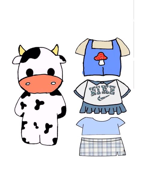 Paper Cow Clothes, Cow Clothes, Princess Paper Dolls Printable, Paper Cow, Cow Outfits, Duck Drawing, Cow Drawing, Paper Clothes, Paper Dolls Clothing