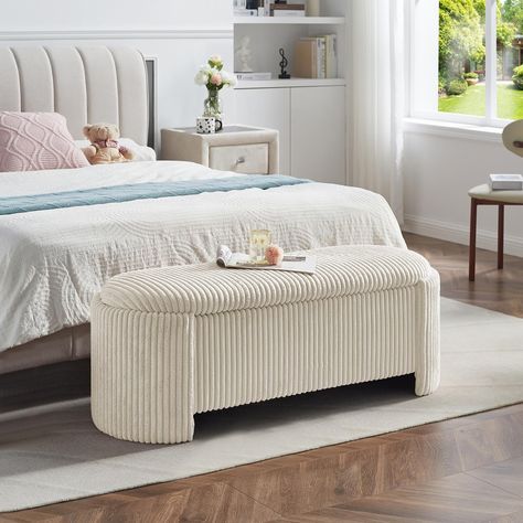 PRICES MAY VARY. Modern Oval Storage Ottoman Bench : Exquisitely manufactured in oval shape,this ottoman bench with storage for end of bed is so elegant and makes great addition for living room,bedside,entryway,window side Comfy Delicate Fabric : This modern oval storage bench for bedroom,living room is upholstered with selected high end corduroy fabric which is very soft on the touch,elegant in appearance and wear resistant to last for long use. Ample Storage : With 44.48 x 13.77 x 10.62 as its Window Entryway, Bed Bench Storage, Bench For Bedroom, Bedroom Ottoman, Pillow Storage, Storage Bench Bedroom, Storage Benches, Living Room Foyer, Entryway Bench Storage