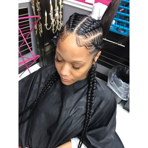 4 Dutch Braids Black Hair, Four Feedin Braids Cornrows, 2-4 Feed In Braids, 4 Conroe Braids Hairstyles, Simple Braids With Weave, 5-6 Feedin Braids, Runaway Hairstyle, Feedin Braids With Quick Weave, 4 Feedin Braids Style