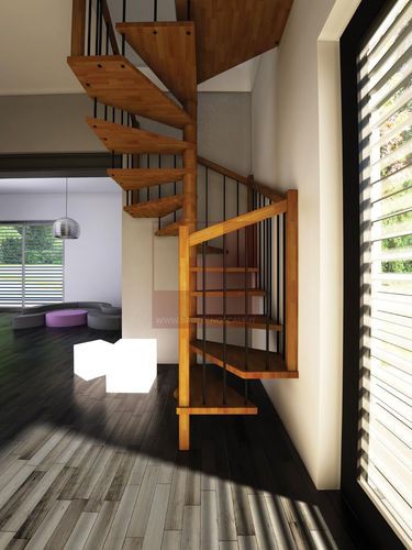 Square Spiral Staircase, Wooden Steps, Spiral Staircase, Architecture And Design, Santa Fe, Home Remodeling, Wooden Frame, Wooden Frames, Loft Bed