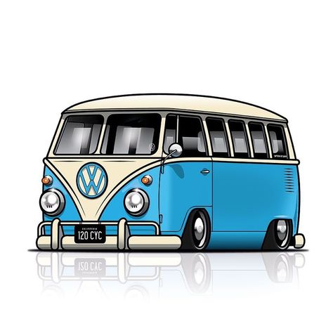 Volkswagen Bus Art, Scirocco Volkswagen, Cartoon Car Drawing, Bus Art, Vw Art, Volkswagen Van, Vw Beetle Classic, Cool Car Drawings, Stance Cars