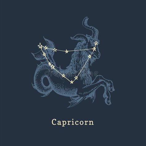 Zodiac Constellation Of Capricorn And Its Symbol In Engraving Style. Vector Illustration Of Astrological Sign Sea Goat. Stock Vector - Illustration of logo, january: 177463968 Capricorn Constellation Art, Capricorn Illustration Art, Capricorn Symbol Aesthetic, Capricorn Symbol Art, Capricorn Sign Symbols, Zodiac Widget, Capricorn Aesthetic Art, Capricorn Zodiac Sign Symbol, Constellations Capricorn