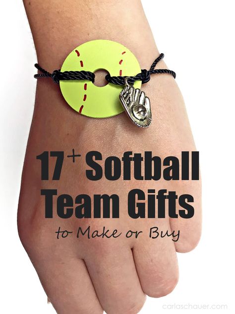 These would be so easy and inexpensive for tournament exchange goodie bags! | Carla Schauer Studio  #diyteamgift #softballteamgift #birthdaygift #softball #goodiebagideas #teamgifts #sportsgifts #sportsgoodiebag Softball Swag Bag Ideas, Softball Gifts For Players Diy, Softball Gifts For Players, Softball Goodie Bags, Softball Teams, Softball Bag Tags, Softball Decorations, Softball Bracelet, Softball Hair Bows