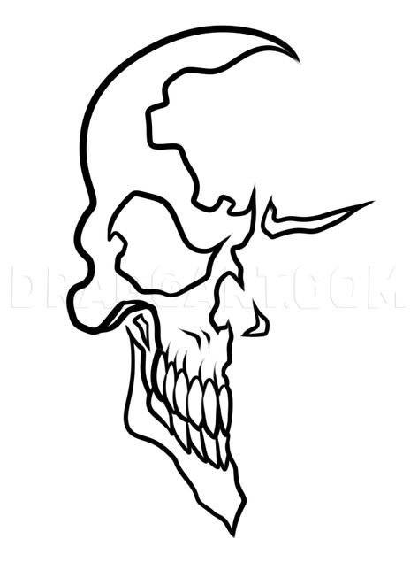 How To Draw A Comic Book Skull, Step by Step, Drawing Guide, by Dawn | dragoart.com Simple Skull Drawing, Blitz Tattoo, Easy Skull Drawings, Cool Skull Drawings, Tato Suku, Skull With Horns, Simple Skull, Skull Stencil, Skull Sketch