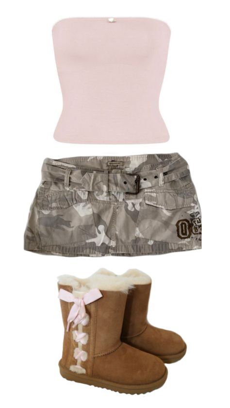 Camo Skirt Outfit Y2k, Pink Camo Aesthetic, Y2k Camo Outfits, Pink Camo Outfit, Camo Mini Skirt Outfit, Camo And Pink Outfit, 2000s Mini Skirt Outfit, Camo Skirt Outfit, Pink And Camo Outfit