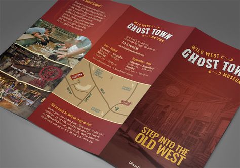 fGhost Town Museum Rebrand and Web Design, brand refresh, brochure design, trifold brochure, local attraction, Kettle Fire Creative, branding Colorado Springs Historical Brochure Design, Trifold Brochure Design Creative, Brochure Design Layout Creative, Museum Brochure Design, History Brochure, Creative Brochure Design Ideas, City Brochure, Museum Brochure, Brochure Design Ideas