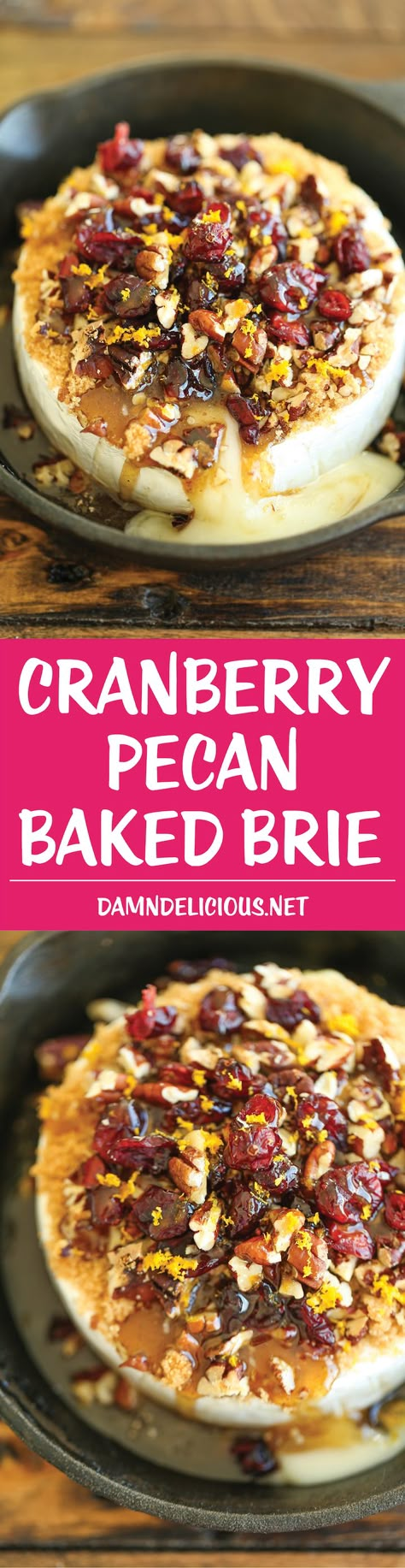 Cranberry Pecan Baked Brie - Simple, elegant and an absolute crowd-pleaser! Best of all, this is one of the easiest appetizers EVER with only 5-10 min prep! Xmas Dips, Cranberry Pecan Baked Brie, Thanksgiving Bites, Appetizers Brie, Cranberry Baked Brie, Brie Baked, Pecan Baked Brie, Cranberry Baking, Brie Cheese