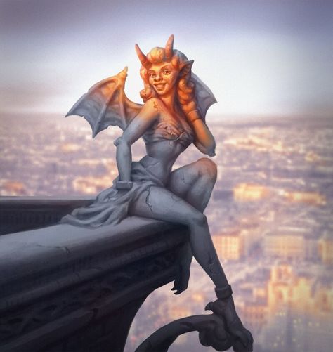 ArtStation - Gargoyle Pinup , Vika Yarova Gargoyle Drawing, Gargoyles Characters, Image Painting, Dnd Ideas, Costume Themes, Writing Art, Pinup Art, Mythical Creature, Monster Girls