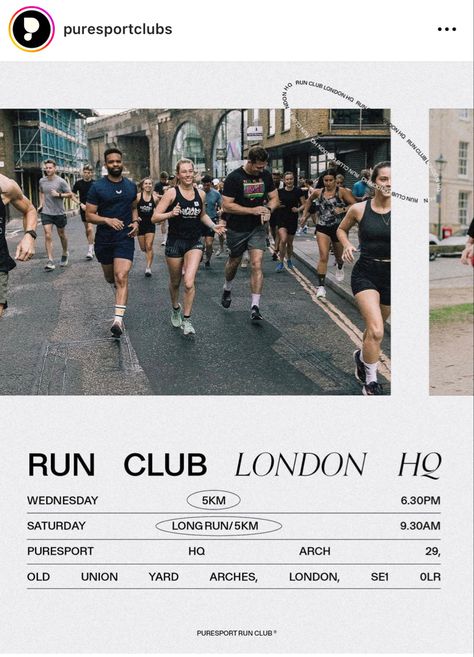 Puresport Run Club, Run Club Ideas, Run Club Aesthetic, Running Graphic Design, Running Club Logo, Running Branding, Urban Running, Running Path, Run 5k