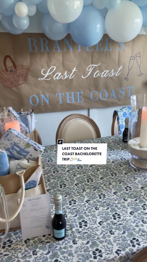 Blue Bachelorette Decor, Rosemary Beach Bachelorette Party, Last Toast On The Coast Bachelorette, Nikka Wedding, Bach Themes, Blue Bachelorette, Bachelorette Vibes, Coastal Bachelorette, Bride Era