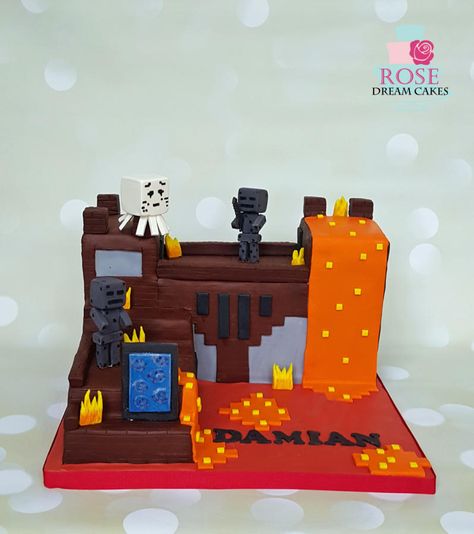 Minecraft Nether Fortress Cake for Icing Smiles - Cake by Rose Dream Cakes Minecraft Nether Fortress, Nether Fortress, Skye Cake, Pastel Minecraft, Adventure Cake, Creeper Cake, Diy Minecraft Birthday Party, Minecraft Cakes, Minecraft Birthday Cake