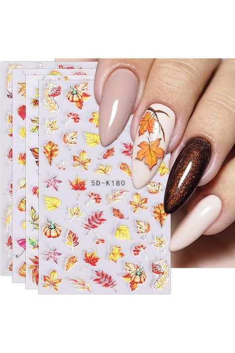 JMEOWIO 3D Embossed Fall Autumn Nail Art Stickers Decals Self-Adhesive Pegatinas UÃ±as 5D Pumpkin Maple Leaf Thanksgiving Nail Supplies Nail Art Design Decoration Accessories 4 Sheets Nail Designs Beginners, Autumn Nail Art, Thanksgiving Nail, Autumn Nail, Nail Stickers Decals, Nail Art Stickers Decals, Seasonal Nails, Thanksgiving Nails, Nail Supplies