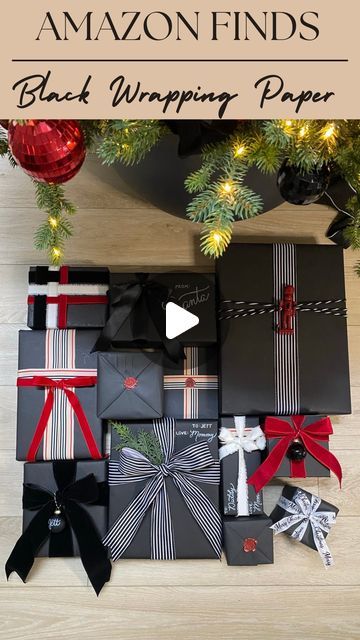 Haley Jones // MAMJ on Instagram: "Comment “Santa” for links sent straight to your inbox!  This wrapping paper sells our every year so stock up now! Last year I used black washi tape instead of the standard clear tape and it looked great! Follow for more Christmas decor, wrapping tutorials, and gift ideas!   #meandmrjones wrapping paper, gift wrapping tutorial, gift wrapping ideas, gift wrapping, Christmas presents, Christmas decor 2023, Christmas aesthetic, black wrapping paper" Black Wrapping Paper Christmas, Haley Jones, Christmas Decor 2023, Wrapping Christmas Presents, Gift Wrapping Christmas, Gift Wrapping Tutorial, Paper Gift Wrapping, Wrapping Tutorial, Chalkboard Markers