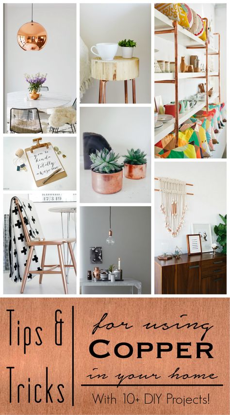 Tips and Tricks for using #Copper in your home. Including links to 10+ #DIY projects featuring copper! Copper Diy Projects, Copper Living Room, Pallet Walls, Shower Designs, Copper Diy, Home Decor Diy Crafts, Blogger Home, Current Trends, Decorating On A Budget