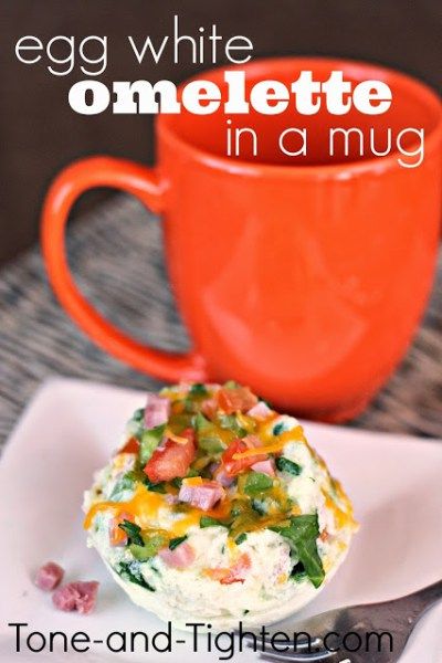 egg-white-omelette-in-a-mug Omelette In A Mug, Egg White Omelette, Lighter Recipes, Fit Challenge, Healthy College, Metabolism Diet, Breakfast Bites, Quick Healthy Breakfast, Healthier Choices