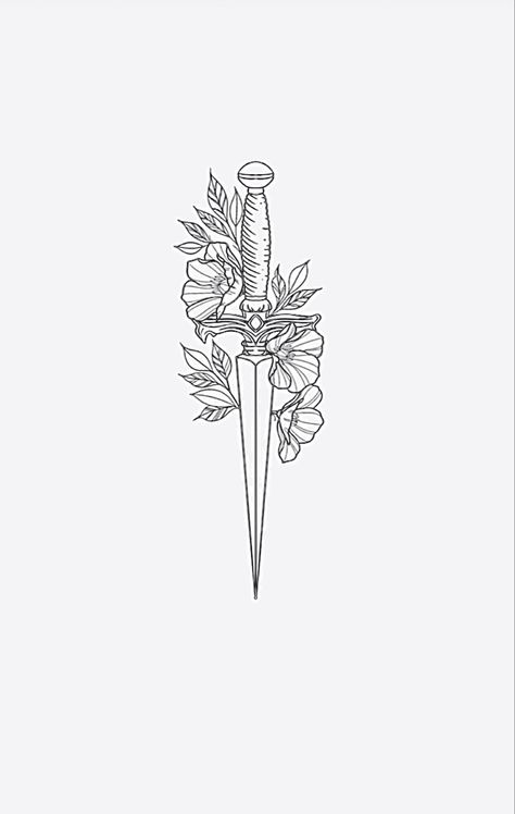 Swords And Flowers Tattoo, Rose With Swords Tattoo, Fine Line Knife Tattoo, Flower Knife Tattoo, Knife And Flower Tattoo, Dagger And Flower Tattoo, Dagger Tattoo Stencil, Knife With Flowers Tattoo, Dagger With Flowers Tattoo