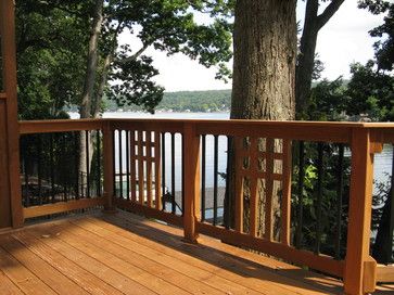 Craftsman Porch Railing, Craftsman Style Front Porch, Craftsman Deck, Craftsman Home Decor, Ipe Deck, Porch Railing Designs, Craftsman Porch, Front Porch Railings, Deck Skirting