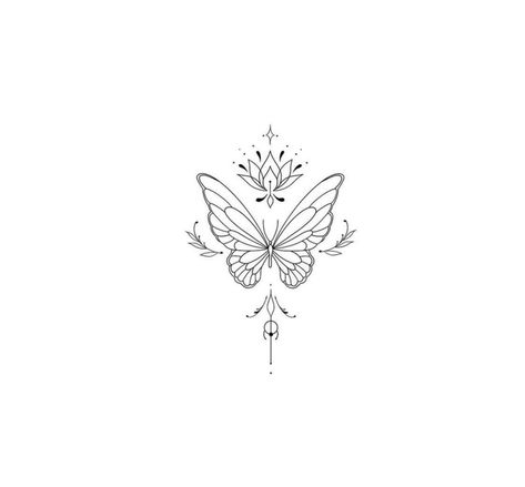 Lotus Butterfly Tattoo Design, Lotus Flower Butterfly Tattoo, Butterfly Tattoo Sternum, Lotus Butterfly Tattoo, Sternum Tattoo Butterfly, Lotus And Butterfly Tattoo, Lower Back Butterfly Tattoo, Butterfly Sternum Tattoo, Unique Sternum Tattoo