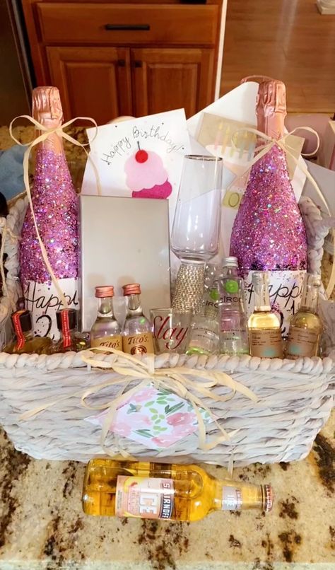 21st Birthday Wine Gift Basket, 21st Birthday Baskets For Her, 21 Birthday Basket For Her, 21st Birthday Gift Baskets, 21st Birthday Basket, Organization Room, Goodie Basket, 21 Bday, 21st Birthday Girl