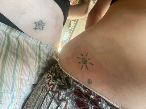 Stick And Poke Tattoo Sun And Moon, Sun Stick N Poke, Matching Tattoos Sun And Moon, Tattoo Sun And Moon, Stick And Pokes, Sun And Moon Tattoo Matching, Tattoo Sun, Stick And Poke Tattoo, Matching Tats