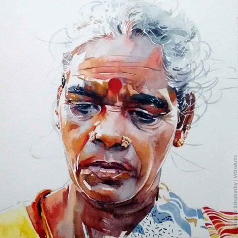 54 Watercolor Paintings By Indian Artist Rajkumar Sthabathy Watercolor Face, Watercolor Portrait Painting, Indian Artist, Watercolor Artists, Indian Paintings, Colorful Portrait, Indian Art Paintings, Watercolor Portraits, Watercolor Artist