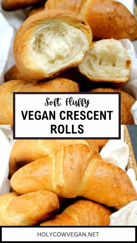 Soft and incredibly fluffy, these vegan crescent rolls beat store bought rolls any day, and they couldn't be easier to make! Vegan Crescent Rolls, Vegan Yeast Rolls, Vegan Crescent Roll Recipes, Vegan Rolls Recipe, Vegan Rolls, Vegan Dinner Rolls, Quick Rolls, Alpha Gal, Vegan Breads