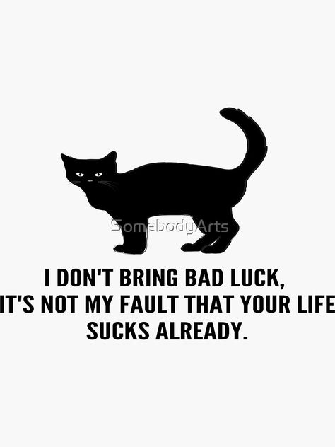 "Black Cats Don't Bring Bad Luck" Sticker by SomebodyArts | Redbubble Bad Luck, Black Cats, Funny Design, Good Day, Black Cat, Dog Cat, Funny Memes, Bring It On, Humor