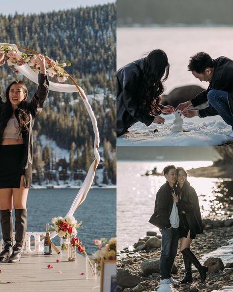 had the honor of documenting l+v’s gorgeous lake tahoe proposal this past weekend! larry and i called a few times leading up to the proposal to coordinate and iron out details. originally he was planning to blindfold vivian but i asked if she would be wearing makeup / lashes (girlies, i gotchu!😉) and he realized that she probably would be, so he had her close her eyes instead while making their way to the dock. the day of, there was some wind which kept blowing the petals and vases off the do... Destination Proposal, Makeup Lashes, The Proposal, Her Eyes, Lashes Makeup, Lake Tahoe, California Wedding, Lashes, Wedding Photographers