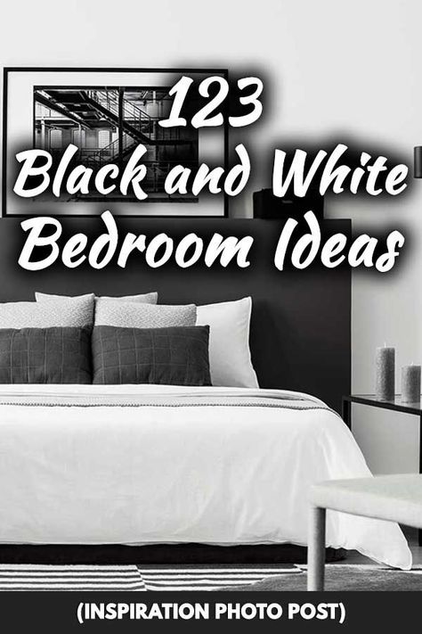 123 Black And White Bedroom Ideas (Inspiration Photo Post). Article by HomeDecorBliss.com #HDB #HomeDecorBliss #homedecor #homedecorideas Curtains For Black And White Room, Minimalist Bedroom Black And White, Grey Black And White Bedroom, Black Headboard Bedroom, Black White And Grey Bedroom, White Room Decor Bedroom, Black White Curtains, Black And White Bedroom Ideas, White Curtains Bedroom