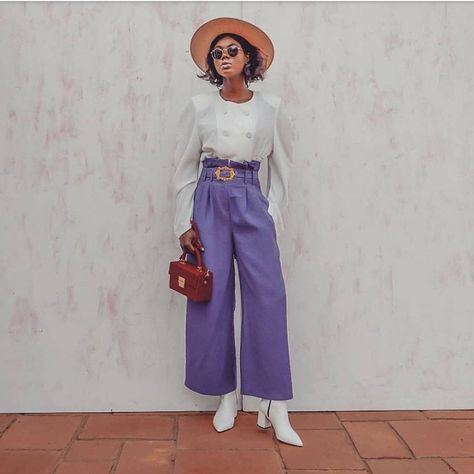 How to Wear Purple Pants—Stylish Outfit Ideas | Who What Wear Purple Outfits For Women Classy, Violet Outfits, Purple Pants Outfit, Sparkle Outfit, Spring Light, Disney Bounding, Coat Trends, Yellow Pants, Purple Pants