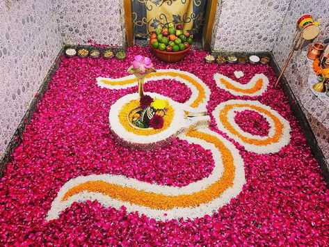 Mahadev Flower Decoration, Shiv Decoration, Welcome Rangoli, Decoration With Flowers, Symbol Wallpaper, Om Symbol Wallpaper, Beautiful Morning Quotes, Colorful Rangoli, Flower Wall Wedding