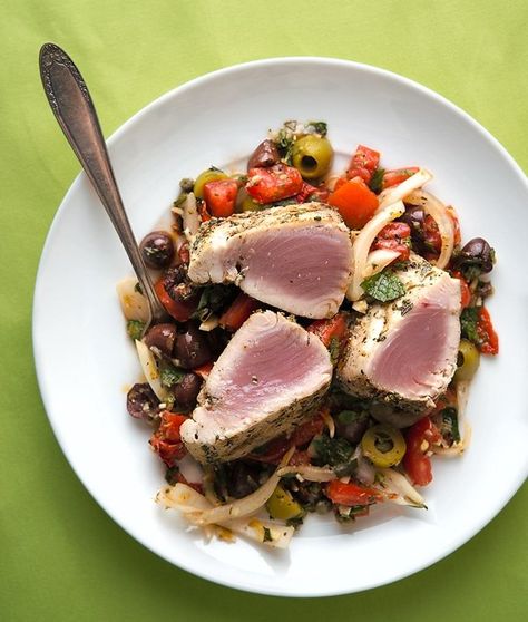 Bonito Recipe, Grilled Tuna Recipes, Sicilian Salad, Grilled Tuna Steaks Recipes, Sweet Italian Sausage Recipes, Smoked Trout Recipe, Grilled Tuna Steaks, Mediterranean Tuna, Tuna Steak Recipes