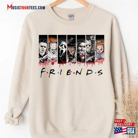 Friends Halloween Shirt Horror Movie Killers T-Shirt Hoodie Check more at https://musictourtees.com/product/friends-halloween-shirt-horror-movie-killers-t-shirt-hoodie/ Horror Sweatshirt, Halloween Killers, Movie Clothes, Horror Movie Killers, Horror Hoodie, Movie Killers, Horror Movie Shirts, Halloween Hoodie, Movie Shirts