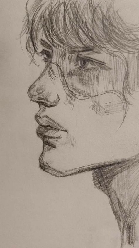 Guy Side View Drawing, Face Porpotion Reference Drawing, Male Form Drawing, Character Posing Reference, Dnd Character Sketch, Drawing Inspo Sketch Human, Guy Side Profile Drawing, Man Drawing Sketches, Pretty Boy Drawing