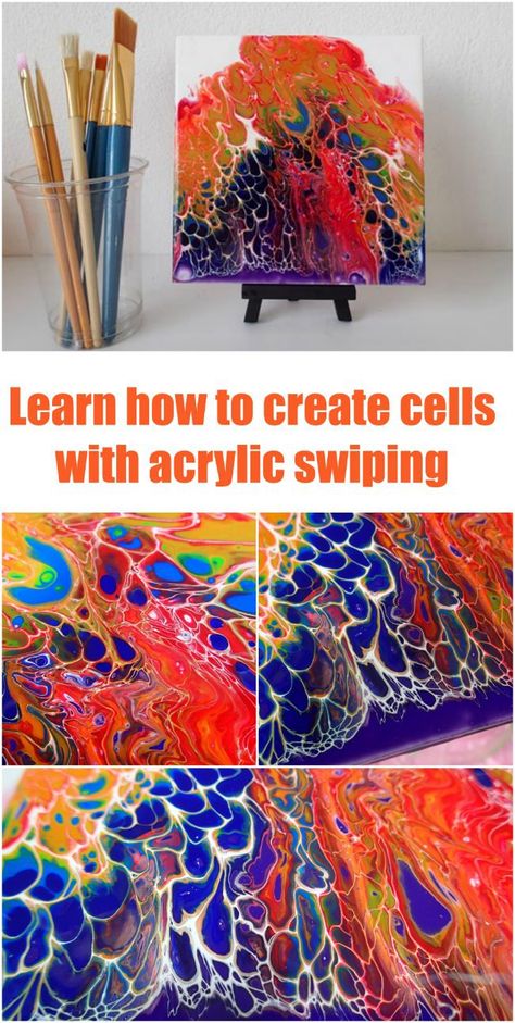 Video tutorial. How to create a rainbow swipe with acrylic pouring and painting. Acrylic fluid art. Swipe Pour Painting, Old Paint Brushes, Dyi Wall Art, Acrylic Fluid Art, Flow Painting, Images Kawaii, Acrylic Pouring Art, Fluid Acrylic Painting, Acrylic Painting Techniques