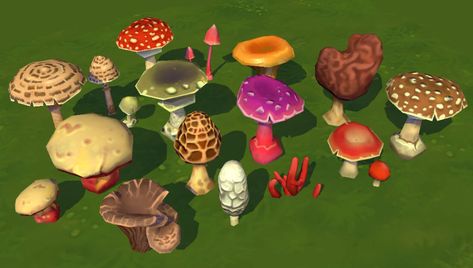 ArtStation - Low Poly Shrooms, Craig Moore Mushroom 3d, Rainbow Mushroom, Alien Plants, Low Poly Character, Game Environment, Texture Paint, Platform Game, Low Poly, Stuffed Mushrooms