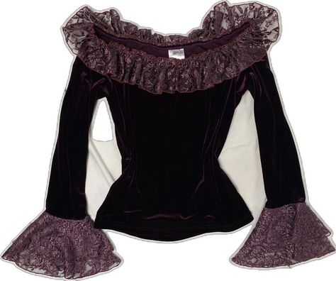 Fairy Blouse, Boho Fairy, Lace Neckline, Purple Velvet, Goth Outfits, 2000s Fashion, Dark Fashion, Up Girl, 90s Fashion